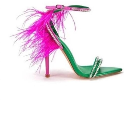 Azalea Wang - Women's Ella Feathered Ankle Strap Heels