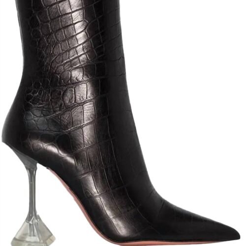 Amina Muaddi - Women's Giorgia Croc Leather Mid-calf Boots